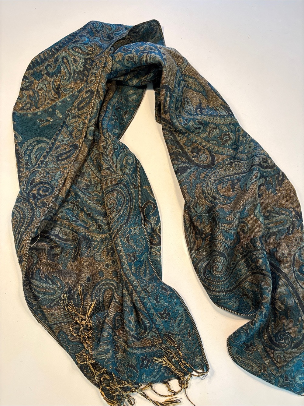 Teal and Brown Paisley Woven Scarf